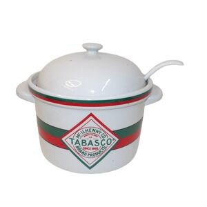 Vintage Tabasco McIlhenny Co Ceramic Chili Pot Server with Lid Spoon